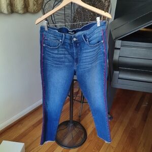 Express mid rise ankle legging jeans with double red stripe size 14R